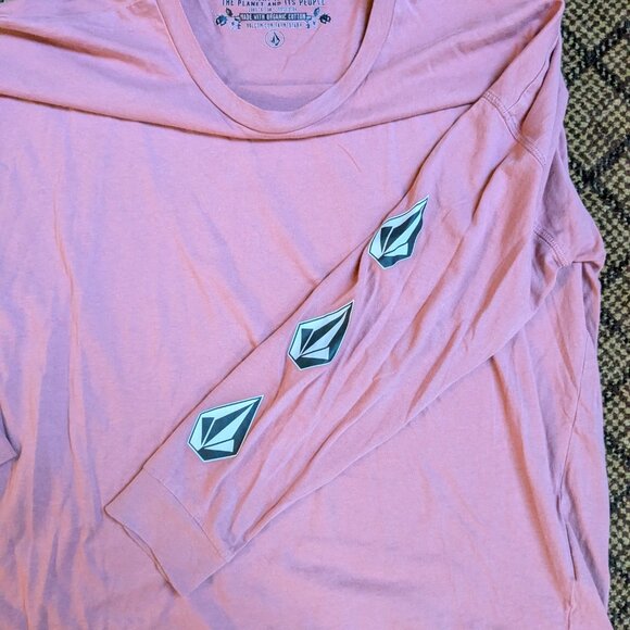Volcom Men's Iconic Stone Long Sleeve T-Shirt Pink Size XS 100% Cotton Lounge - Picture 6 of 9